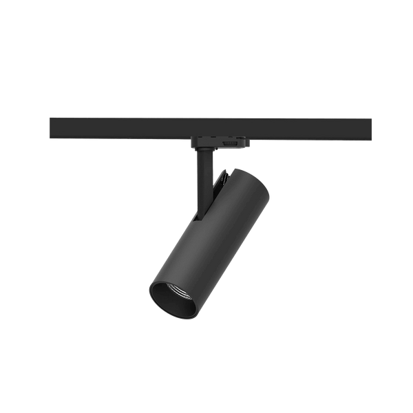 Black version of the Tesoro, a 220V track luminaire designed by Karizma Luce.