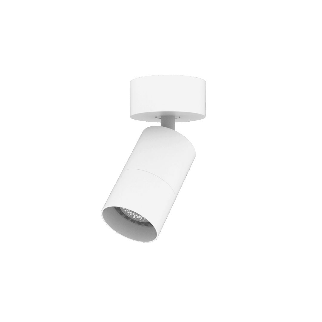 White version of the Vuote Surface, a surface-mounted spot designed by Karizma Luce.