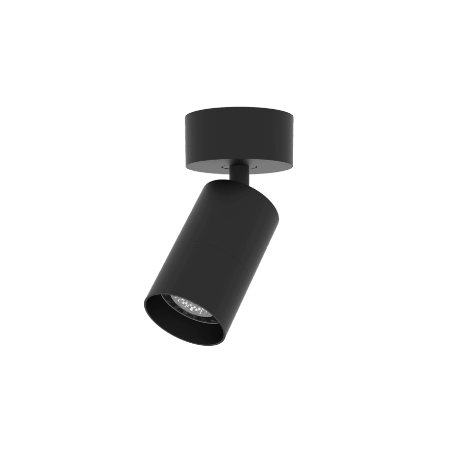Black version of the Vuote Surface, a surface-mounted spot designed by Karizma Luce.