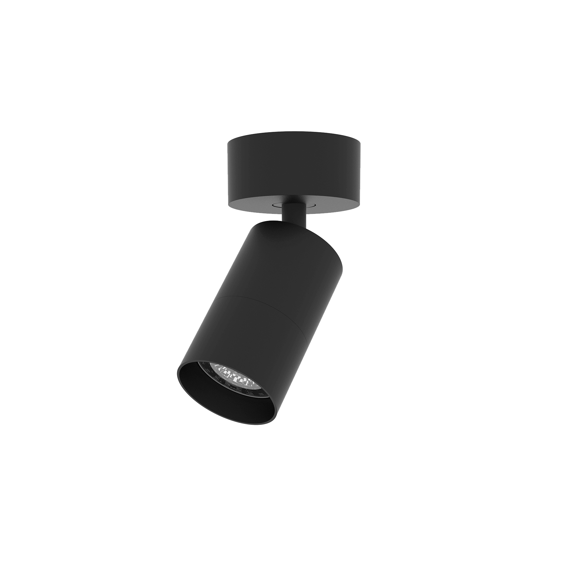 Black version of the Vuote Surface, a surface-mounted spot designed by Karizma Luce.