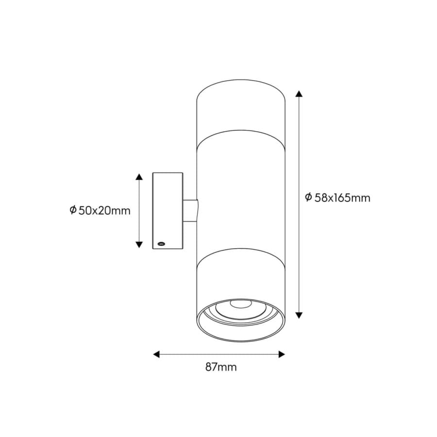 Technical drawing of the Vuote Wall, a surface-mounted spot, illustrating detailed dimensions and design specifications.