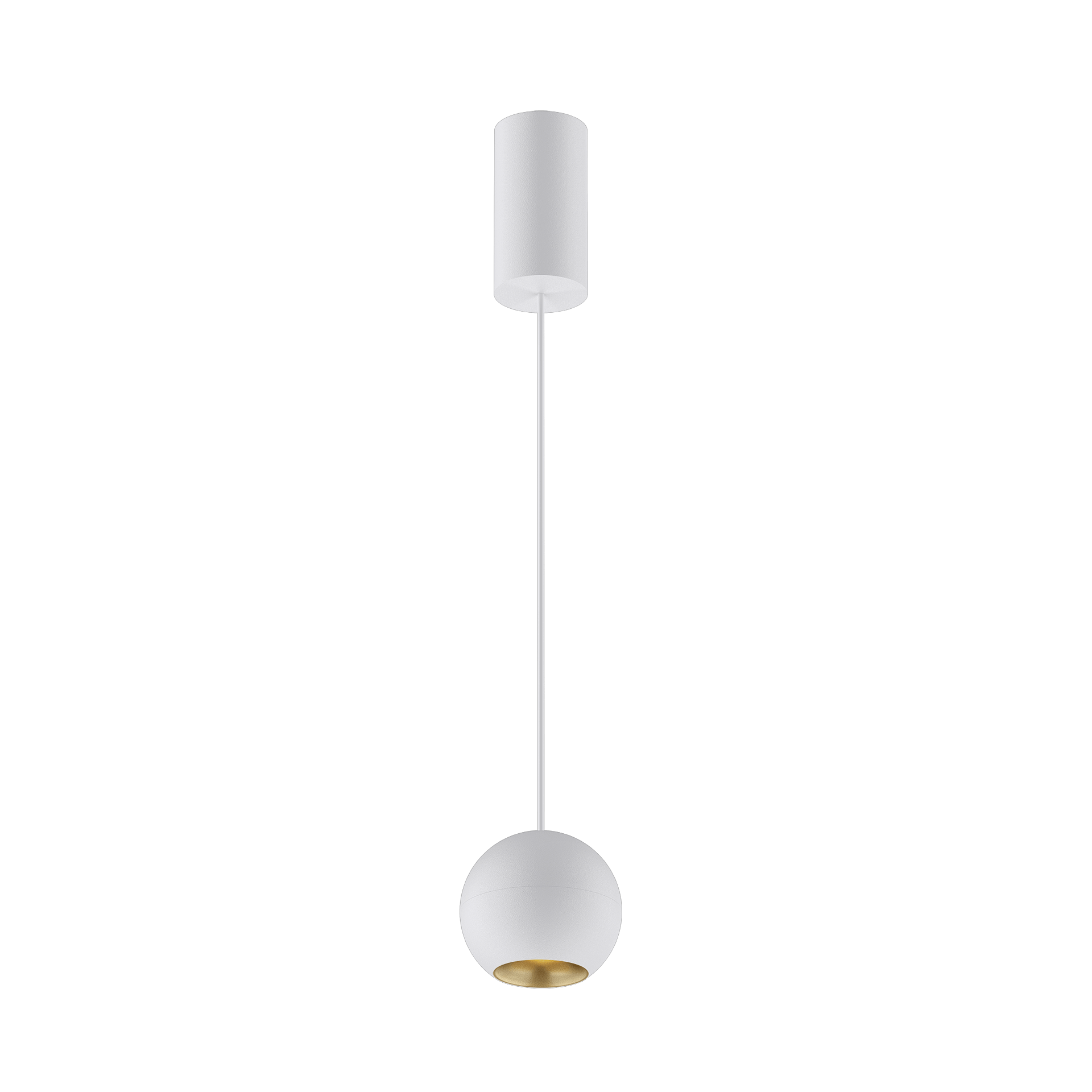 White version of the Dea Eros M PE with golden reflector, a suspended luminaire designed by Karizma Luce.