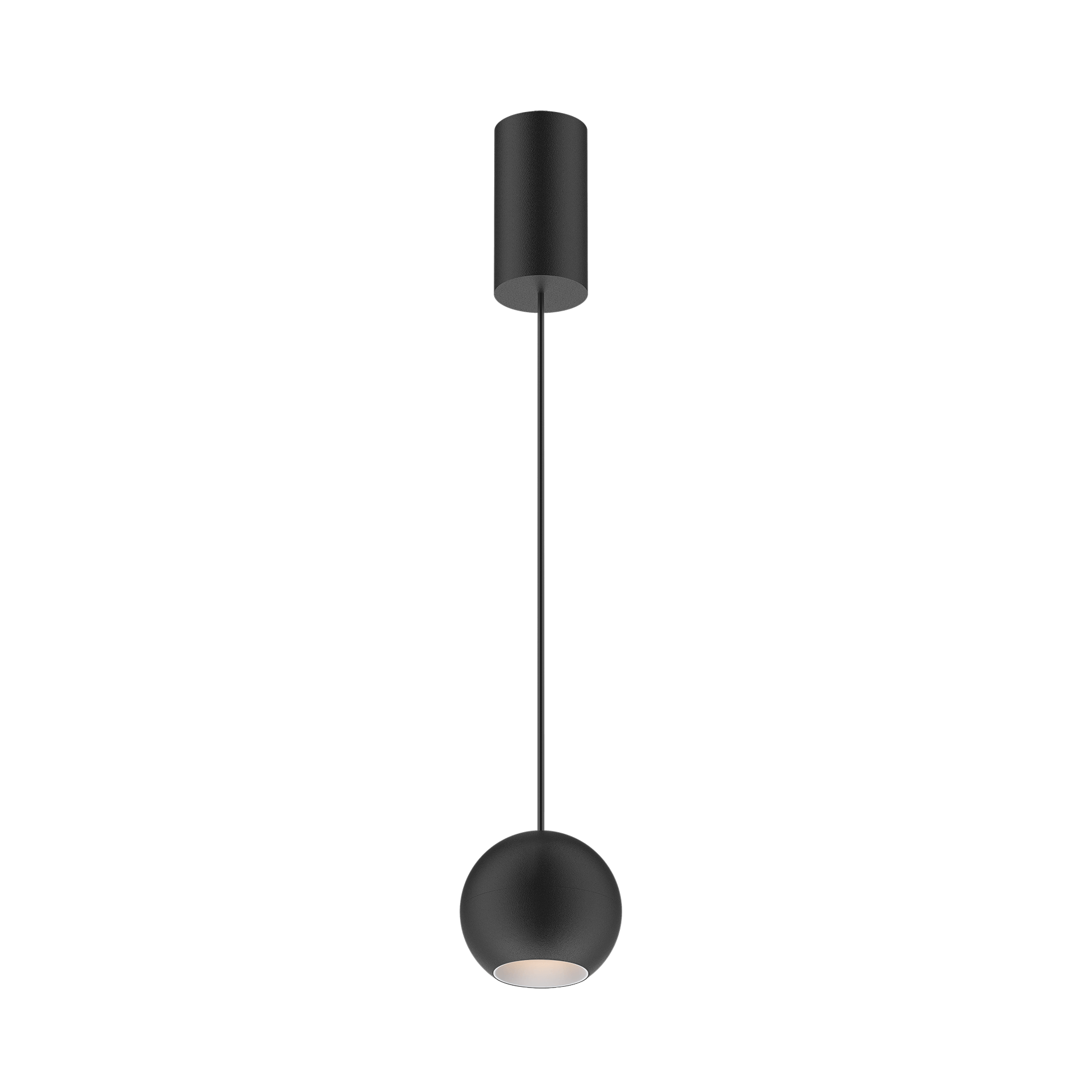 Black version of the Dea Eros M PE with white reflector, a suspended luminaire designed by Karizma Luce.