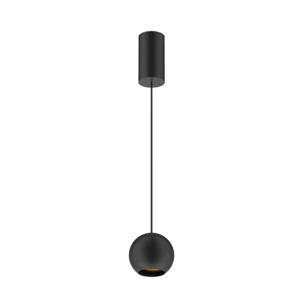 Black version of the Dea Eros M PE with black gloss reflector, a suspended luminaire designed by Karizma Luce.
