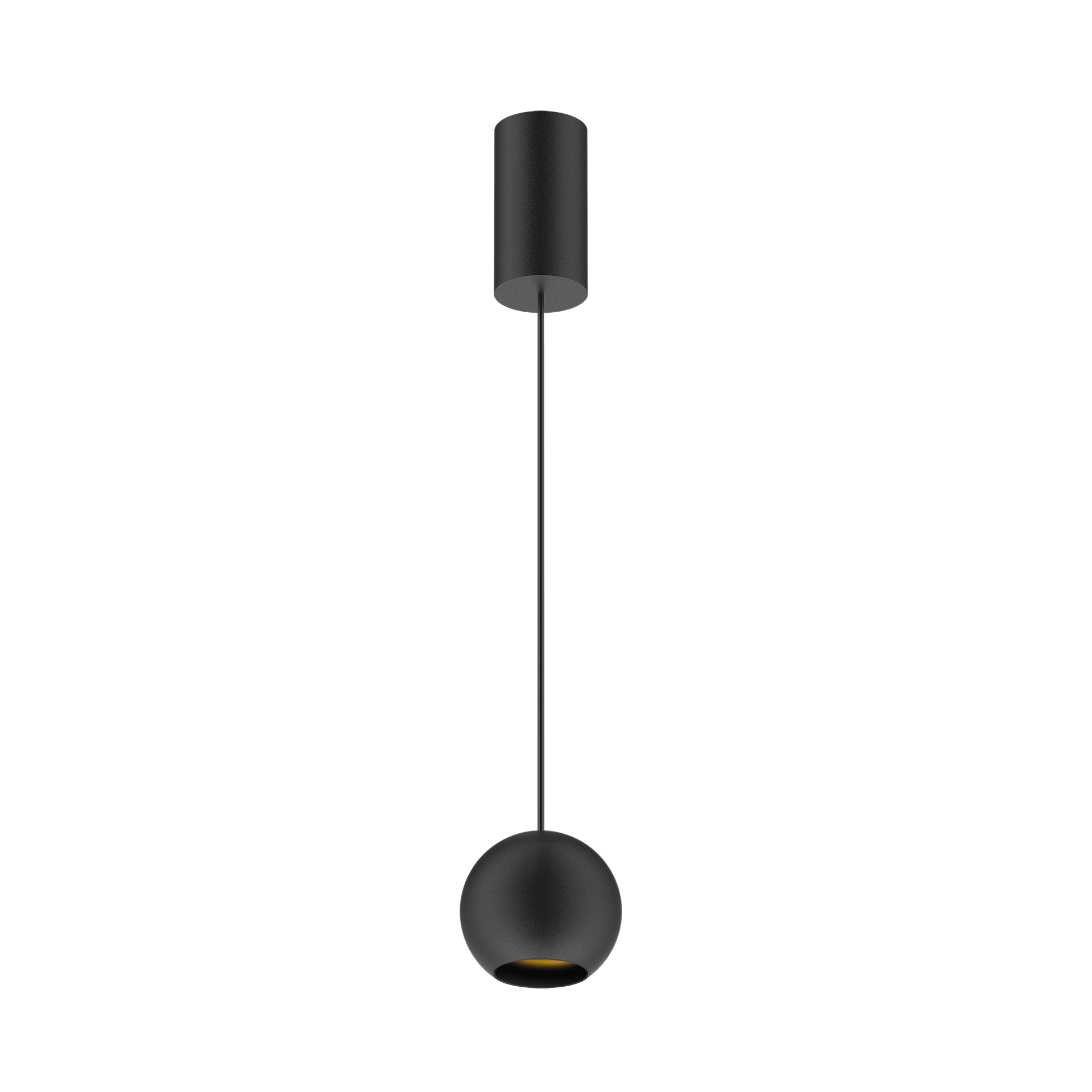 Black version of the Dea Eros M PE with black gloss reflector, a suspended luminaire designed by Karizma Luce.