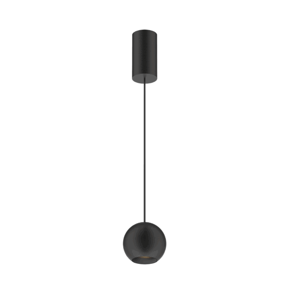 Black version of the Dea Eros M PE with black matt reflector, a suspended luminaire designed by Karizma Luce.