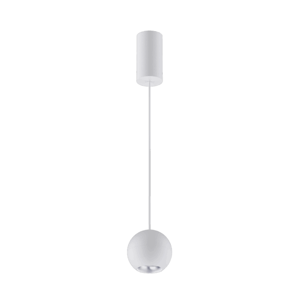 White version of the Dea Eros M PE with silver reflector, a suspended luminaire designed by Karizma Luce.