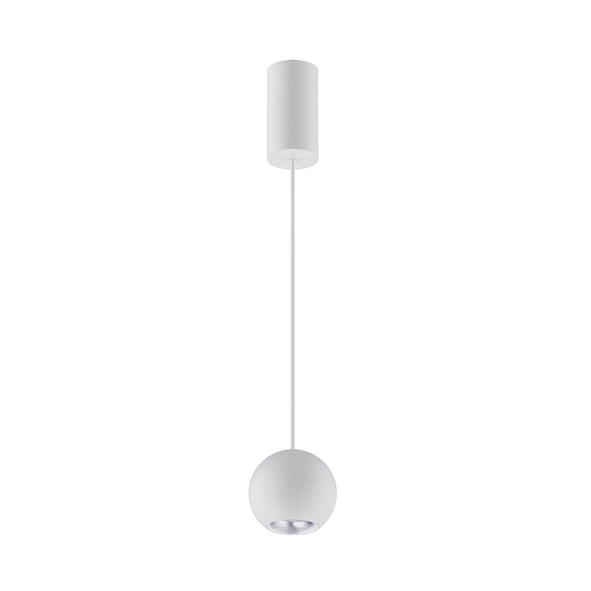White version of the Dea Eros M PE with silver reflector, a suspended luminaire designed by Karizma Luce.