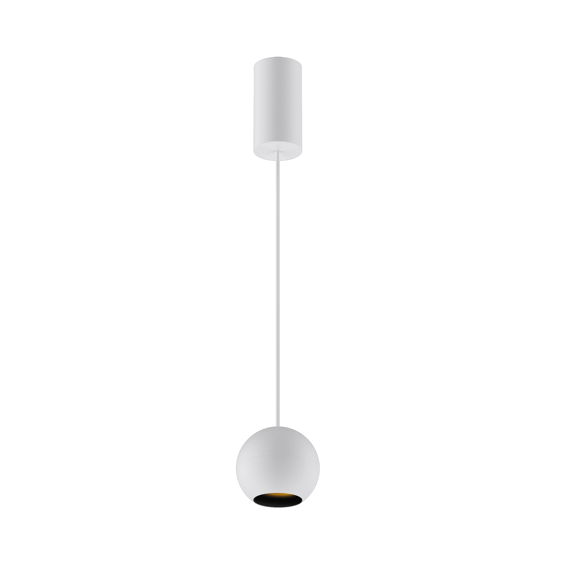 White version of the Dea Eros M PE with black gloss reflector, a suspended luminaire designed by Karizma Luce.