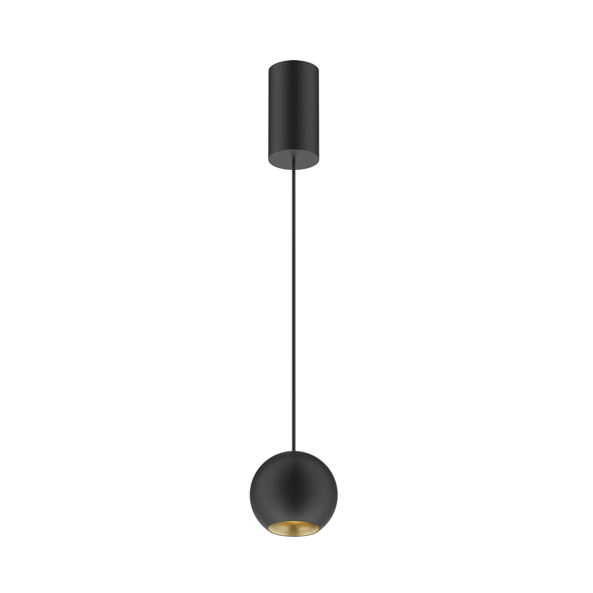 Black version of the Dea Eros M PE with golden reflector, a suspended luminaire designed by Karizma Luce.