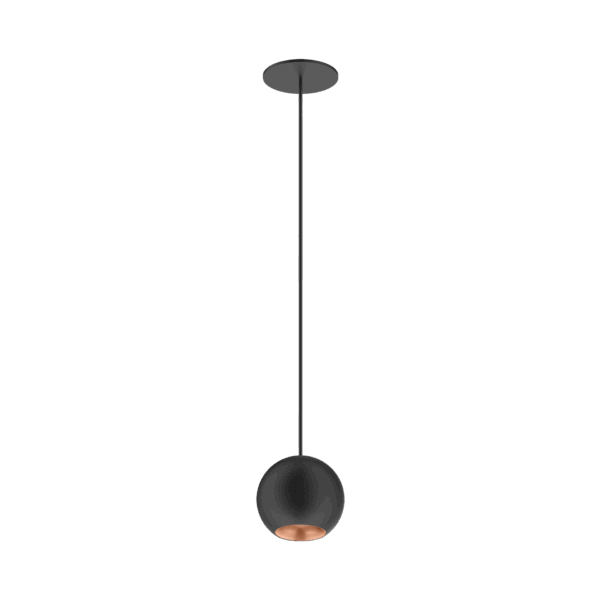 Black version of the Dea Eros M PE-in with copper reflector, a suspended recessed luminaire designed by Karizma Luce.