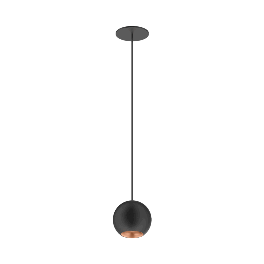 Black version of the Dea Eros M PE-in with copper reflector, a suspended recessed luminaire designed by Karizma Luce.