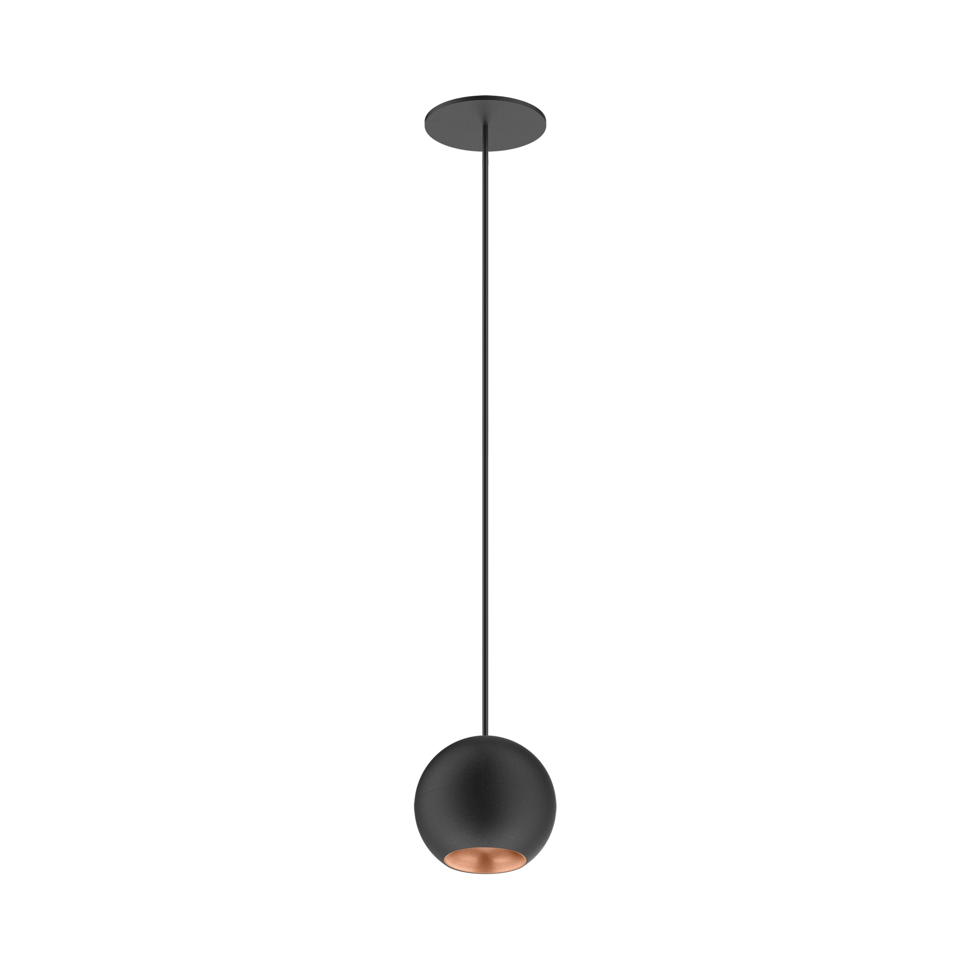Black version of the Dea Eros M PE-in with copper reflector, a suspended recessed luminaire designed by Karizma Luce.