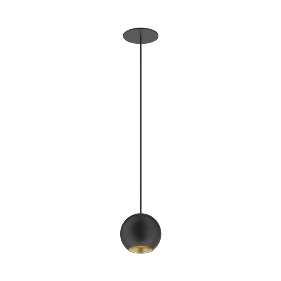 Black version of the Dea Eros M PE-in with golden reflector, a suspended recessed luminaire designed by Karizma Luce.