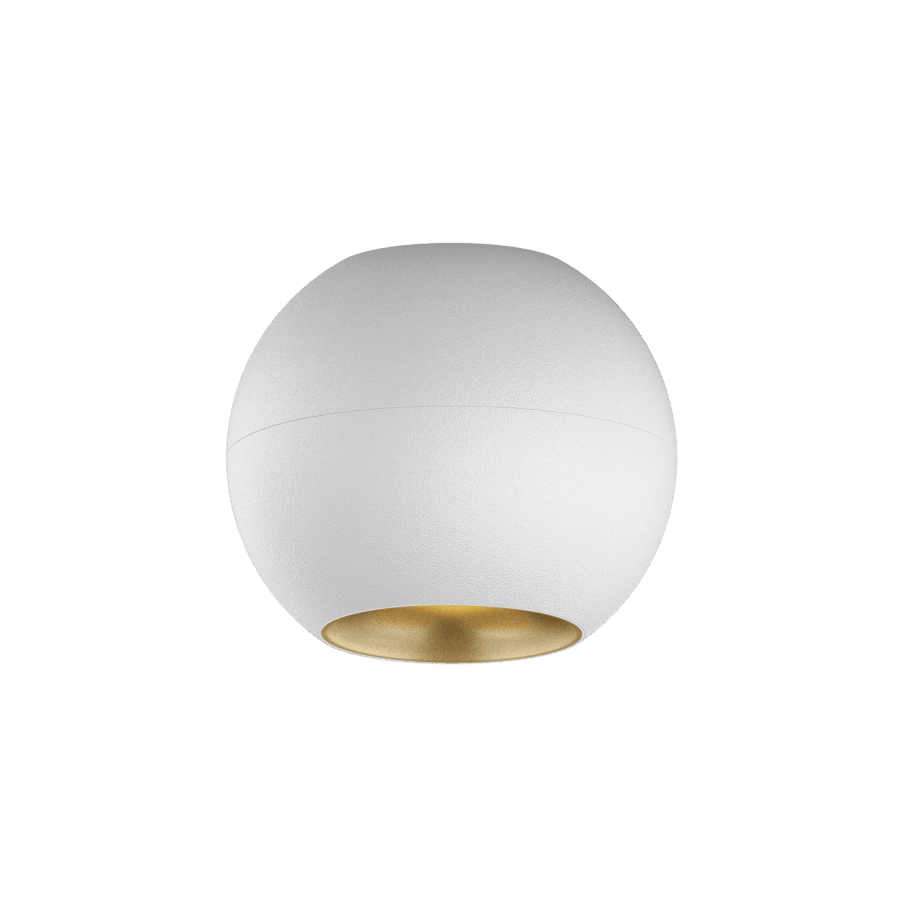 White version of the Dea Eros M PF with golden reflector, a surface-mounted luminaire designed by Karizma Luce.