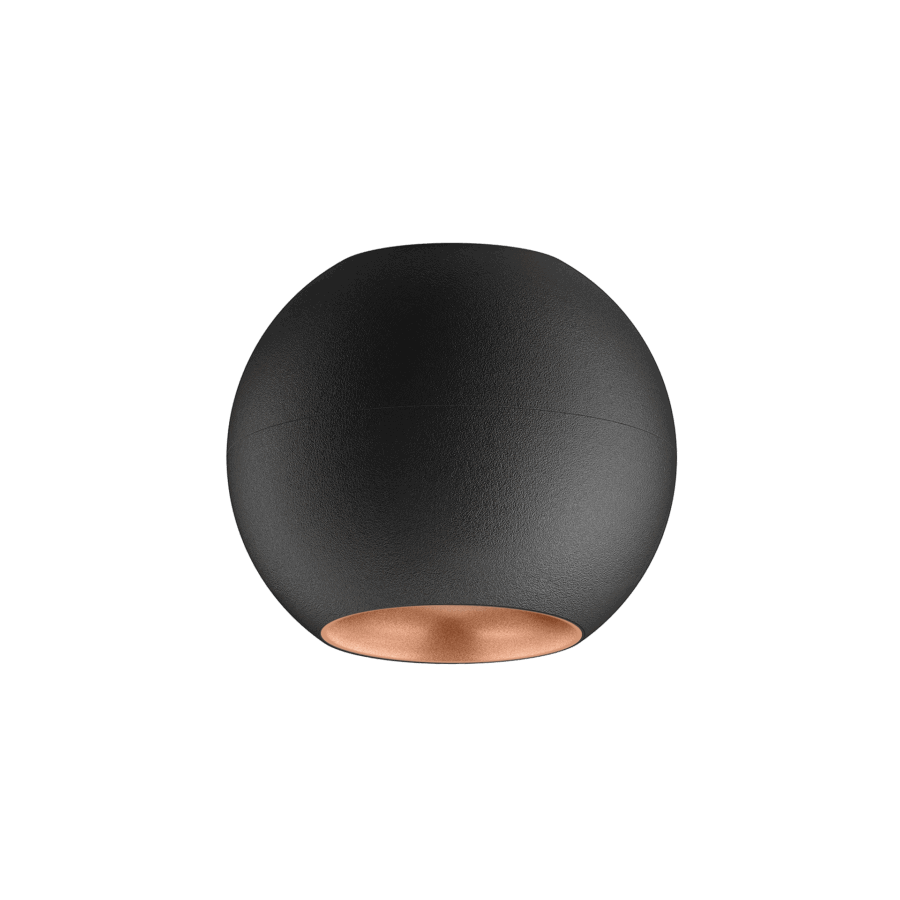 Black version of the Dea Eros M PF with copper reflector, a surface-mounted luminaire designed by Karizma Luce.