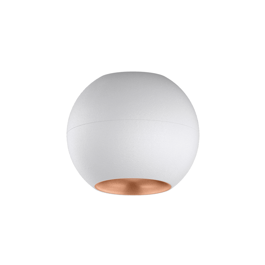 White version of the Dea Eros M PF with copper reflector, a surface-mounted luminaire designed by Karizma Luce.
