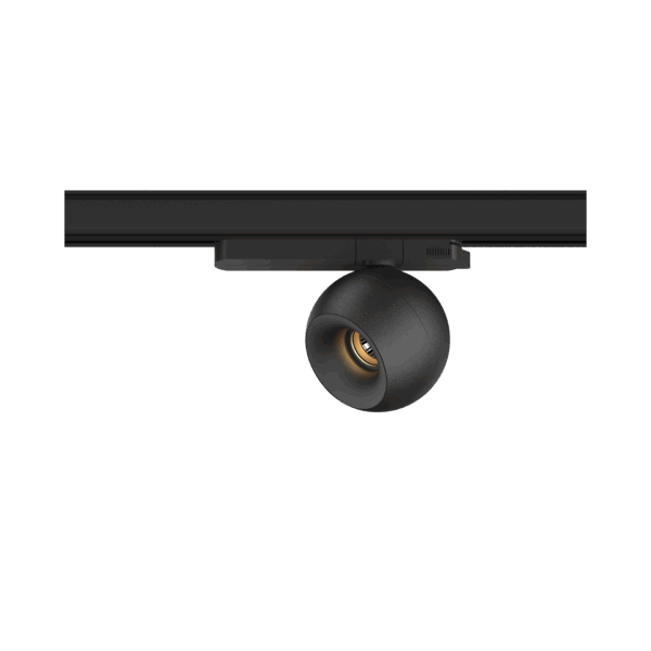 Black version of the Dea Eros M TR with black matt reflector, a 220V track luminaire designed by Karizma Luce.