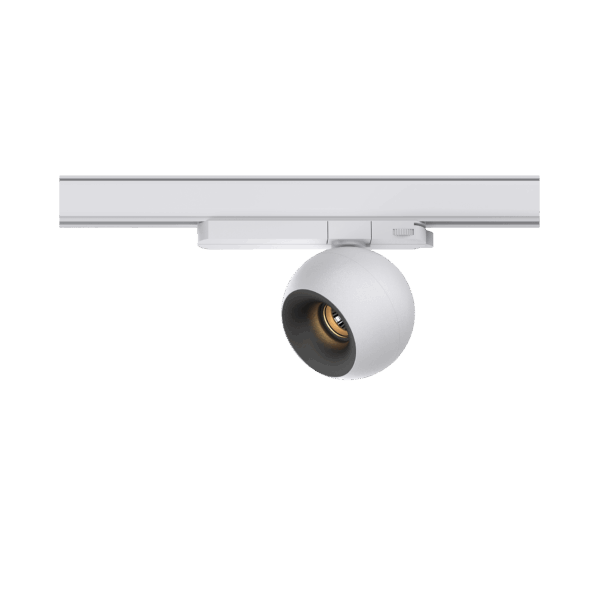 White version of the Dea Eros M TR with black matt reflector, a 220V track luminaire designed by Karizma Luce.