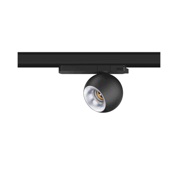 Black version of the Dea Eros M TR with silver reflector, a 220V track luminaire designed by Karizma Luce.