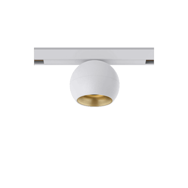 White version of the Dea Eros-Q1 S TR with golden reflector, a 48V track luminaire designed by Karizma Luce.