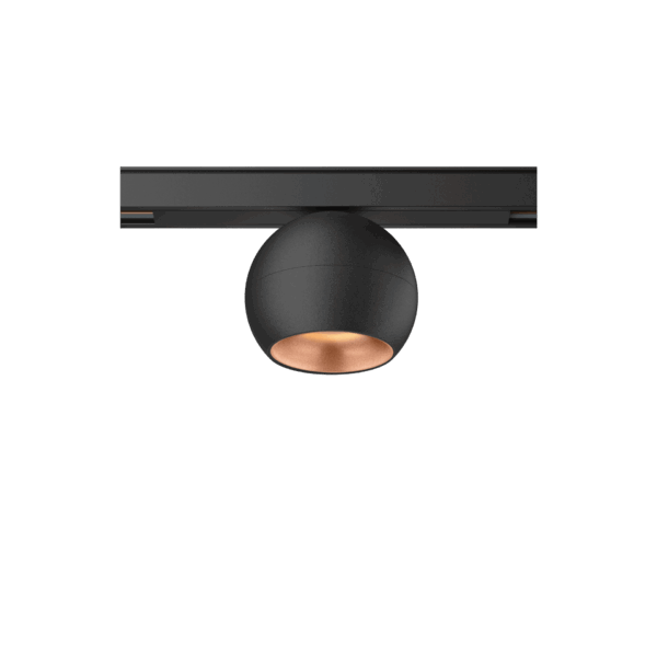 Black version of the Dea Eros-Q1 S TR with copper reflector, a 48V track luminaire designed by Karizma Luce.