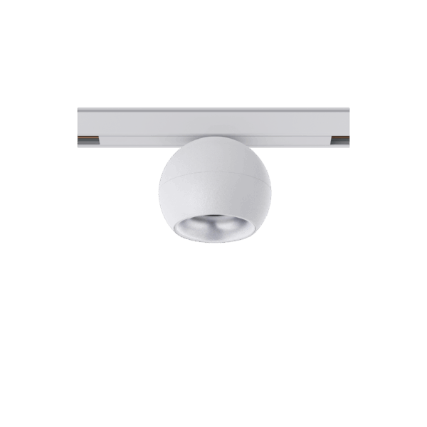 White version of the Dea Eros-Q1 S TR with silver reflector, a 48V track luminaire designed by Karizma Luce.