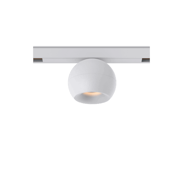 White version of the Dea Eros-Q1 S TR with white reflector, a 48V track luminaire designed by Karizma Luce.