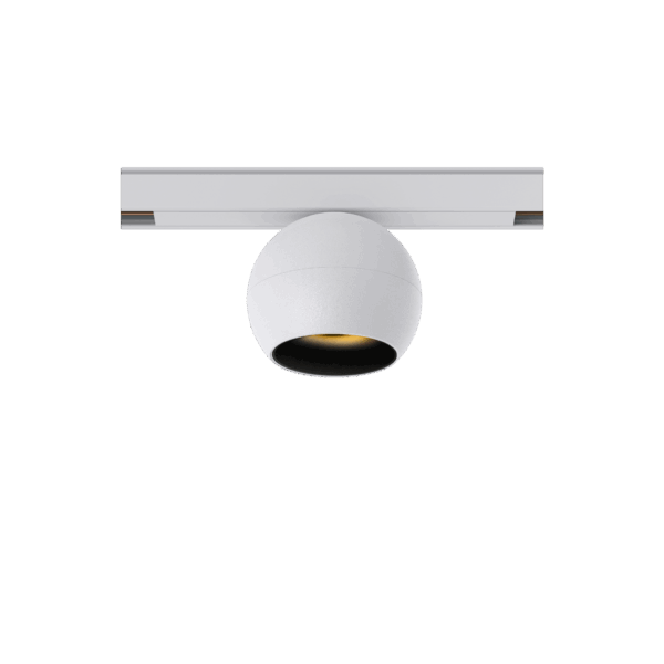 White version of the Dea Eros-Q1 S TR with black gloss reflector, a 48V track luminaire designed by Karizma Luce.