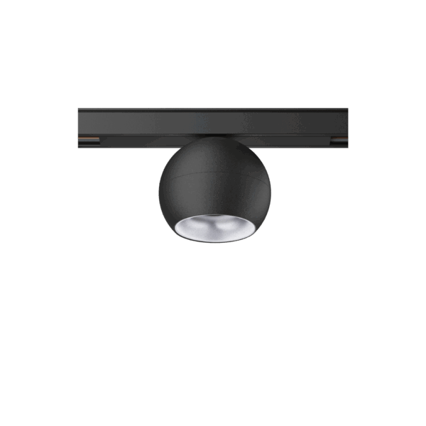 Black version of the Dea Eros-Q1 S TR with silver reflector, a 48V track luminaire designed by Karizma Luce.