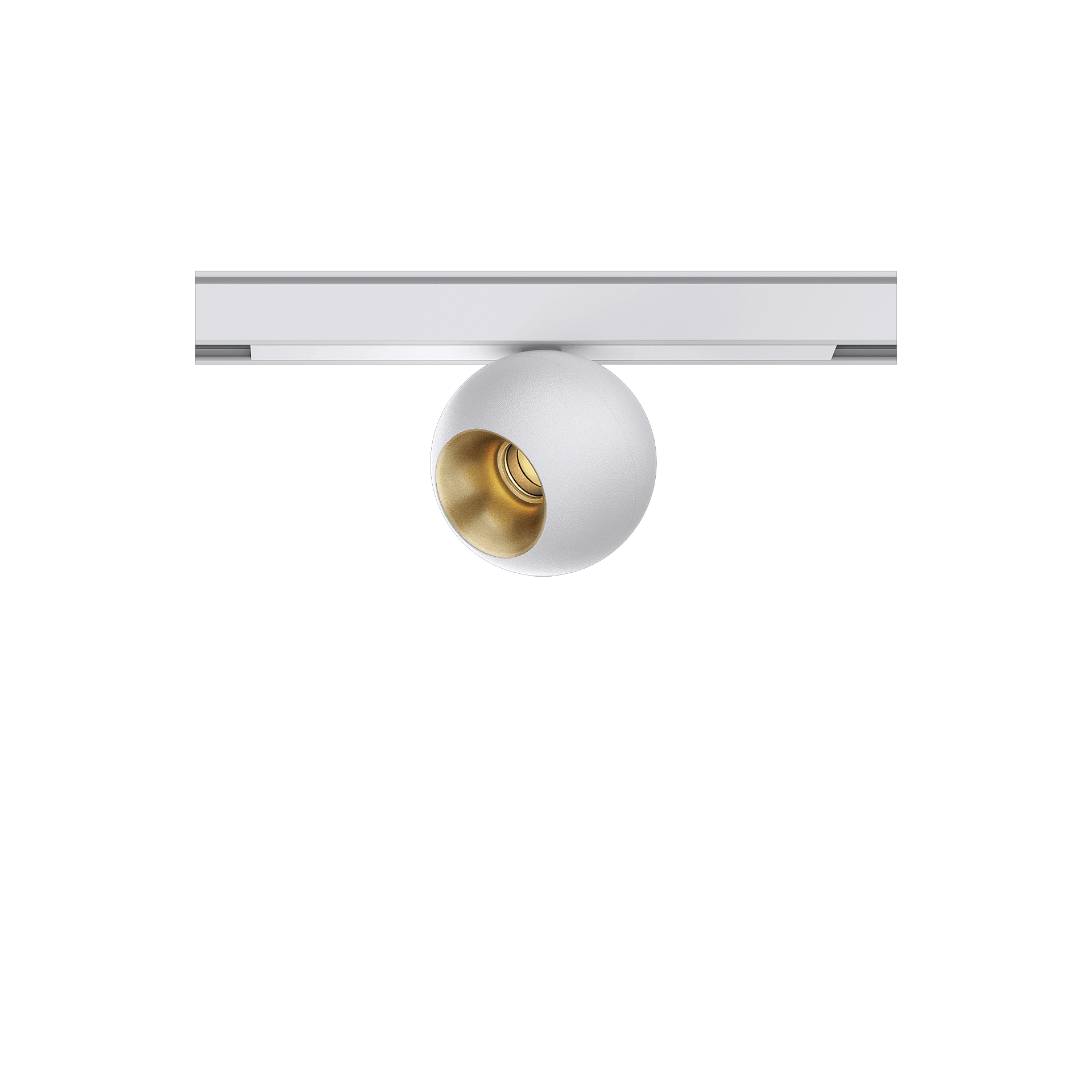 White version of the Dea Eros-Q1 XS TR with golden reflector, a 48V track luminaire designed by Karizma Luce.