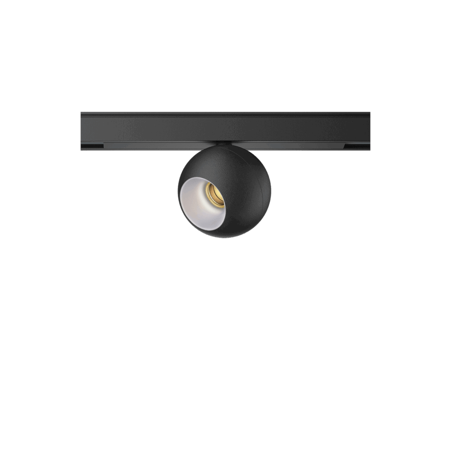 Black version of the Dea Eros-Q1 XS TR with chrome reflector, a 48V track luminaire designed by Karizma Luce.