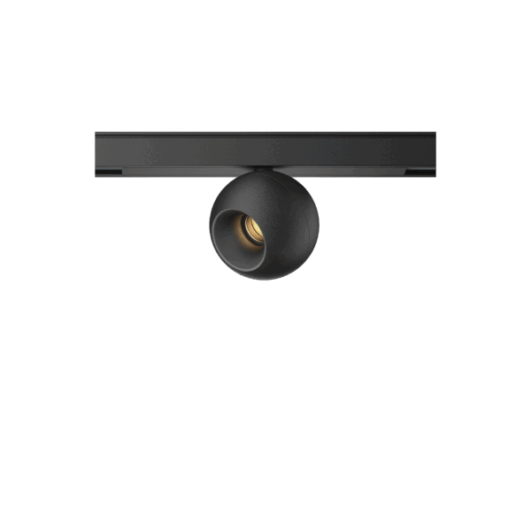 Black version of the Dea Eros-Q1 XS TR with black matt reflector, a 48V track luminaire designed by Karizma Luce.