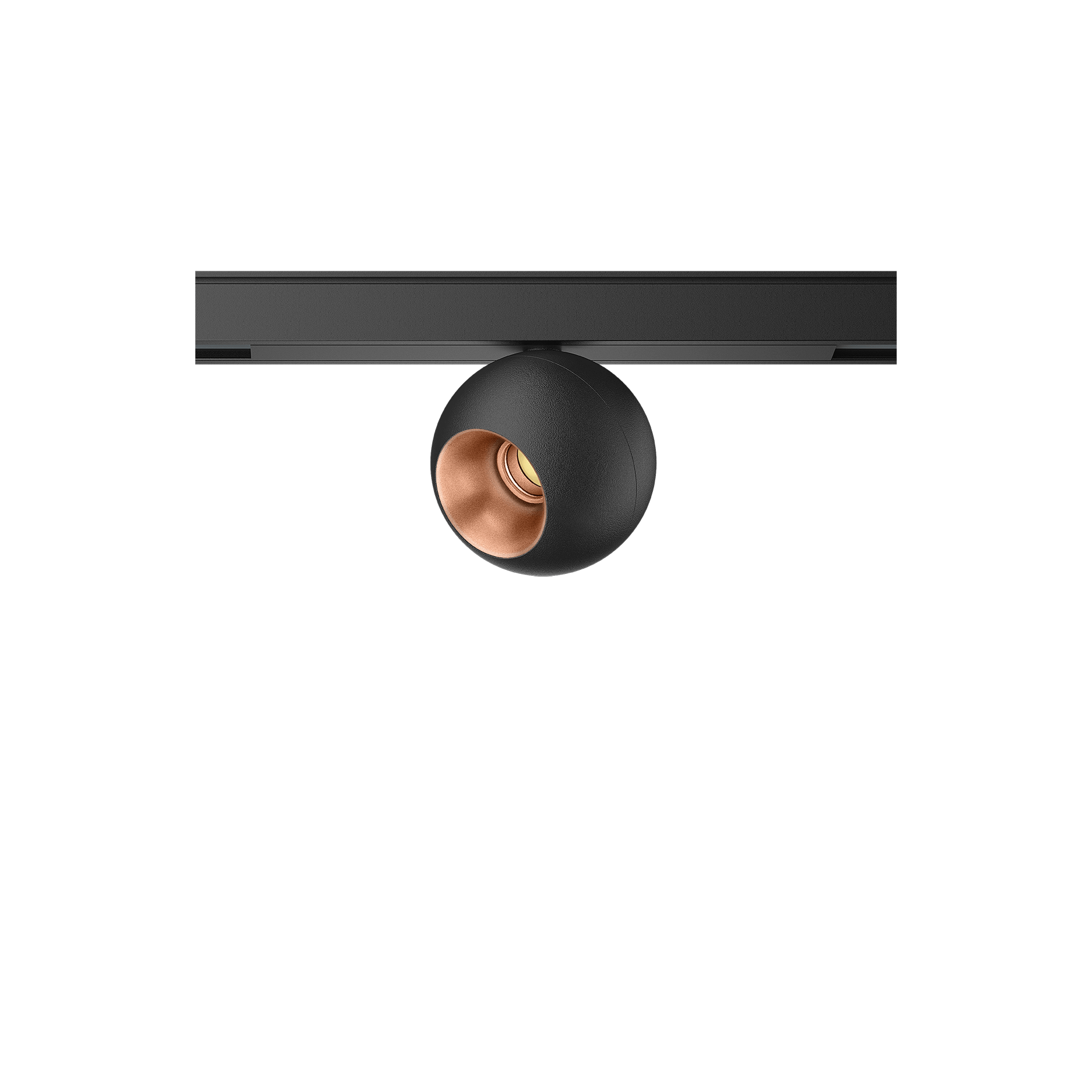 Black version of the Dea Eros-Q1 XS TR with copper reflector, a 48V track luminaire designed by Karizma Luce.