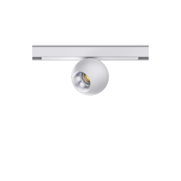 White version of the Dea Eros-Q1 XS TR with silver reflector, a 48V track luminaire designed by Karizma Luce.