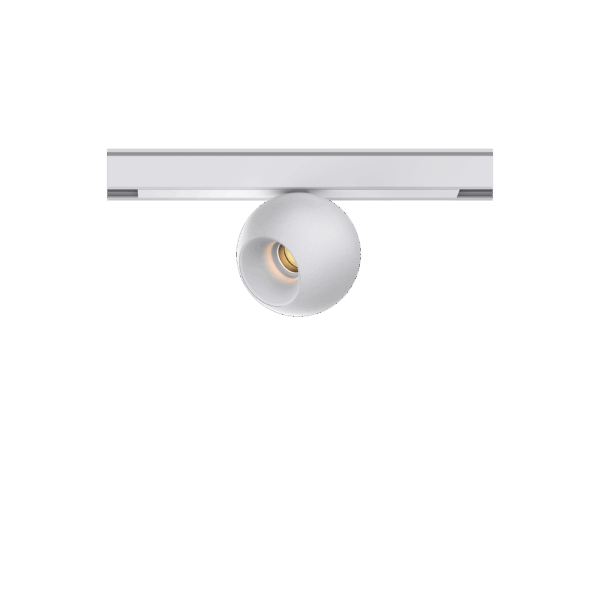 White version of the Dea Eros-Q1 XS TR with white reflector, a 48V track luminaire designed by Karizma Luce.
