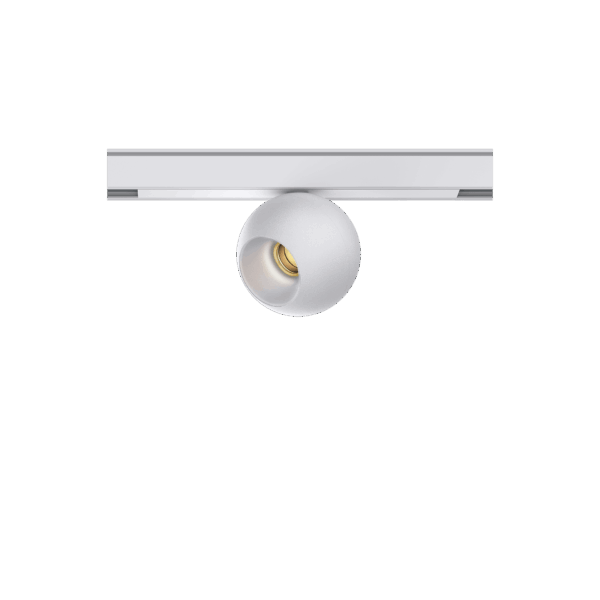 White version of the Dea Eros-Q1 XS TR with chrome reflector, a 48V track luminaire designed by Karizma Luce.