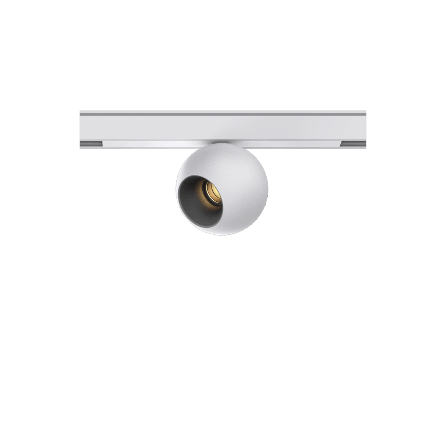 White version of the Dea Eros-Q1 XS TR with black matt reflector, a 48V track luminaire designed by Karizma Luce.