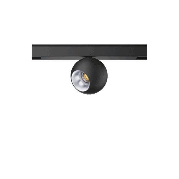 Black version of the Dea Eros-Q1 XS TR with silver reflector, a 48V track luminaire designed by Karizma Luce.
