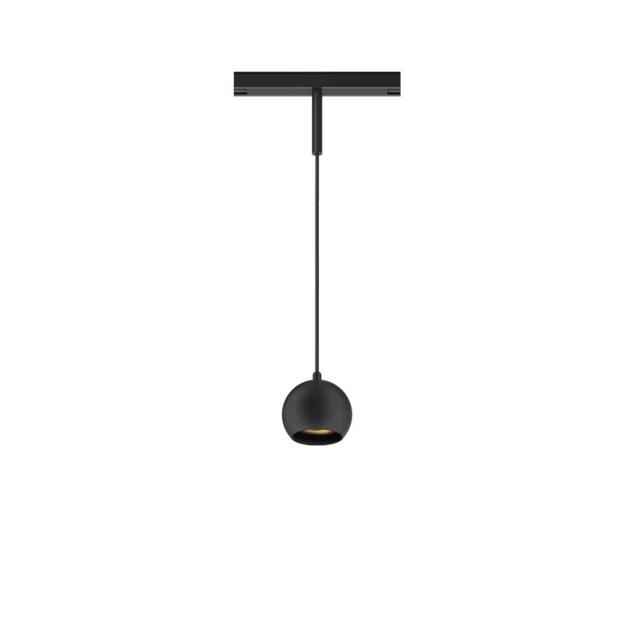 Black version of the Dea Eros-Q1/Q2 S PE with black gloss reflector, a 48V suspended luminaire designed by Karizma Luce.
