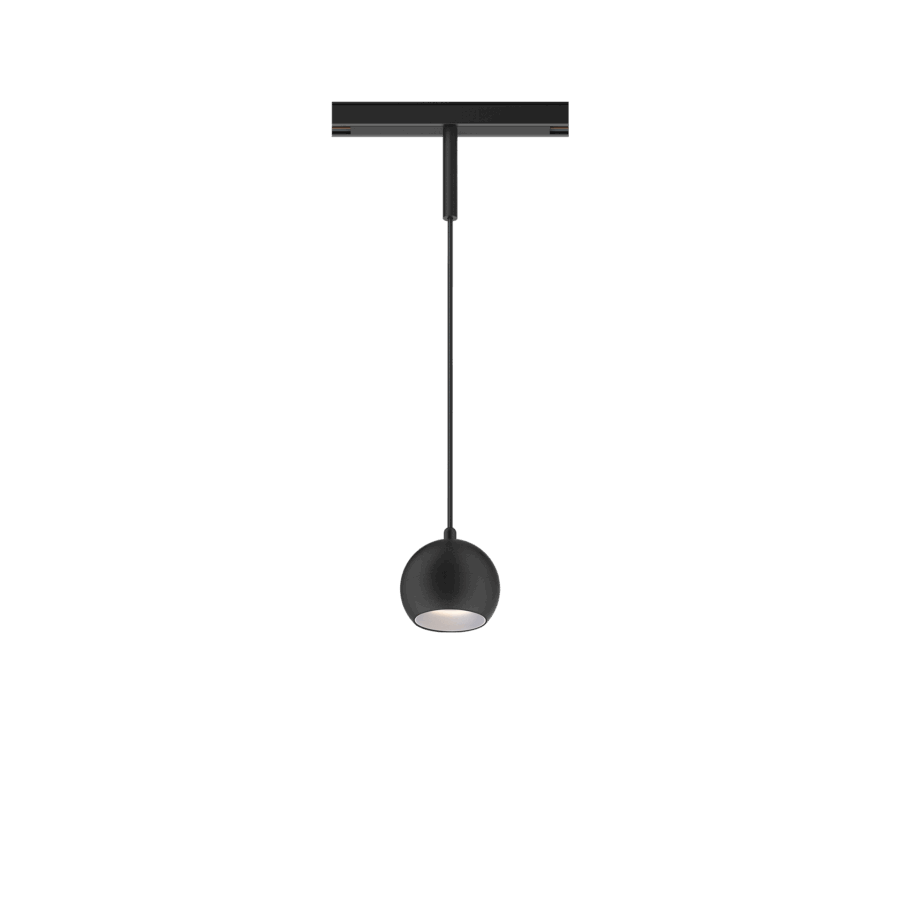 Black version of the Dea Eros-Q1/Q2 S PE with chrome reflector, a 48V suspended luminaire designed by Karizma Luce.