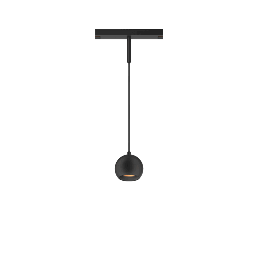 Black version of the Dea Eros-Q1/Q2 S PE with black matt reflector, a 48V suspended luminaire designed by Karizma Luce.