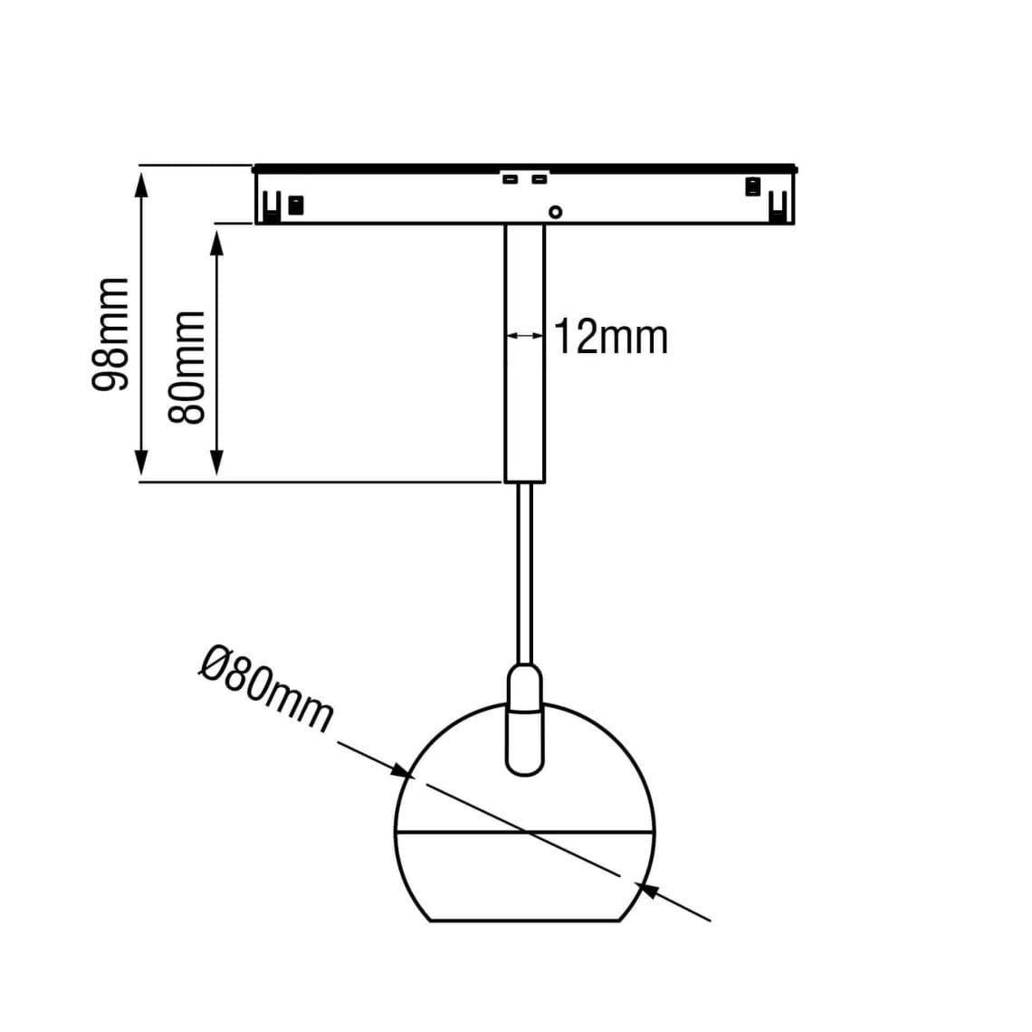 Technical drawing of the Dea Eros-Q1/Q2 S PE, a 48V suspended luminaire, illustrating detailed dimensions and design specifications.