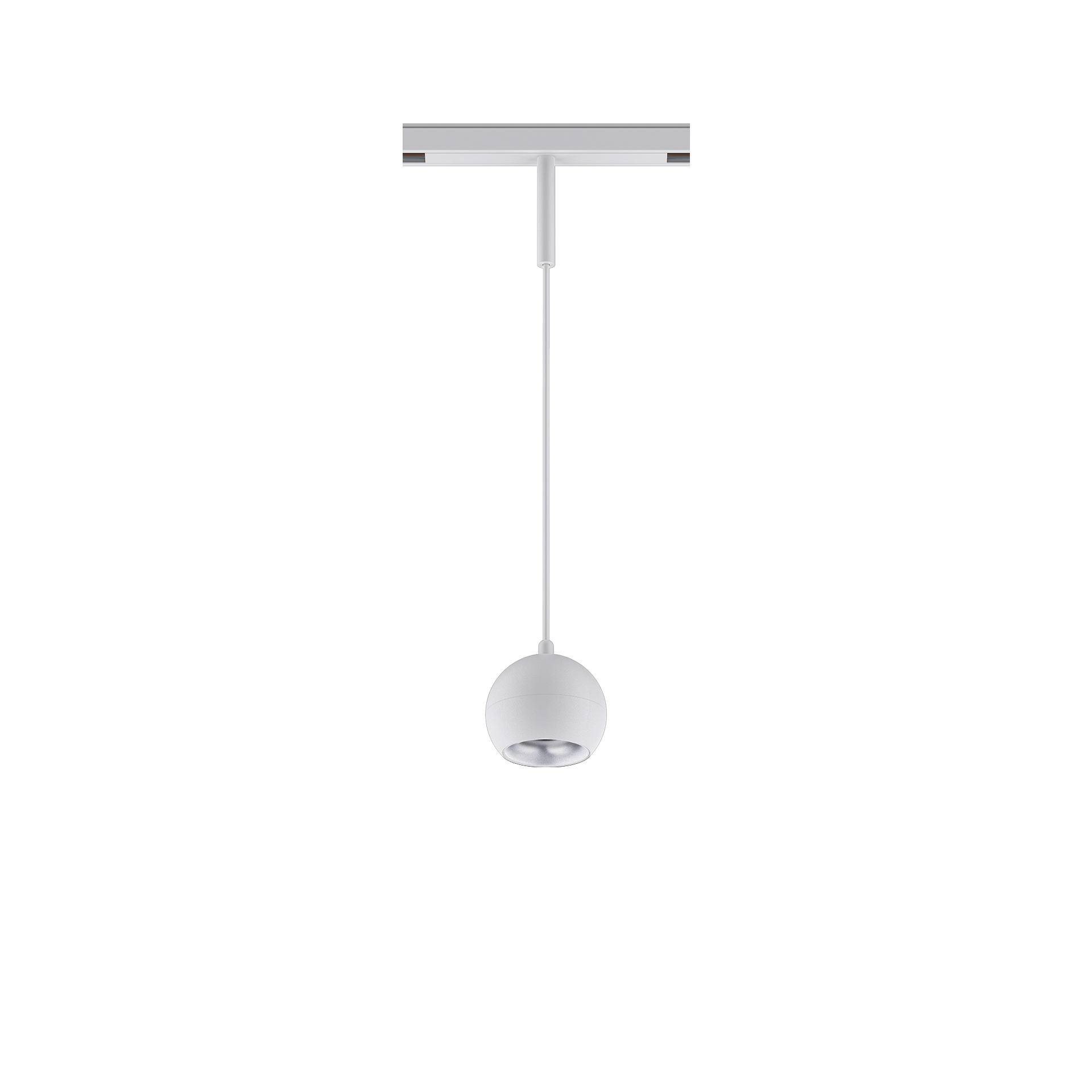 White version of the Dea Eros-Q1/Q2 S PE with silver reflector, a 48V suspended luminaire designed by Karizma Luce.