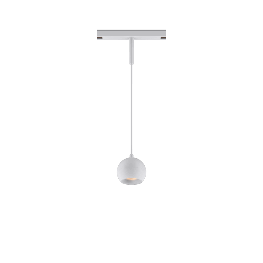 White version of the Dea Eros-Q1/Q2 S PE with white reflector, a 48V suspended luminaire designed by Karizma Luce.