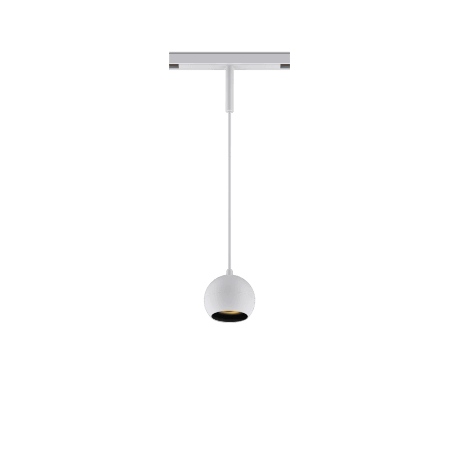 White version of the Dea Eros-Q1/Q2 S PE with black gloss reflector, a 48V suspended luminaire designed by Karizma Luce.