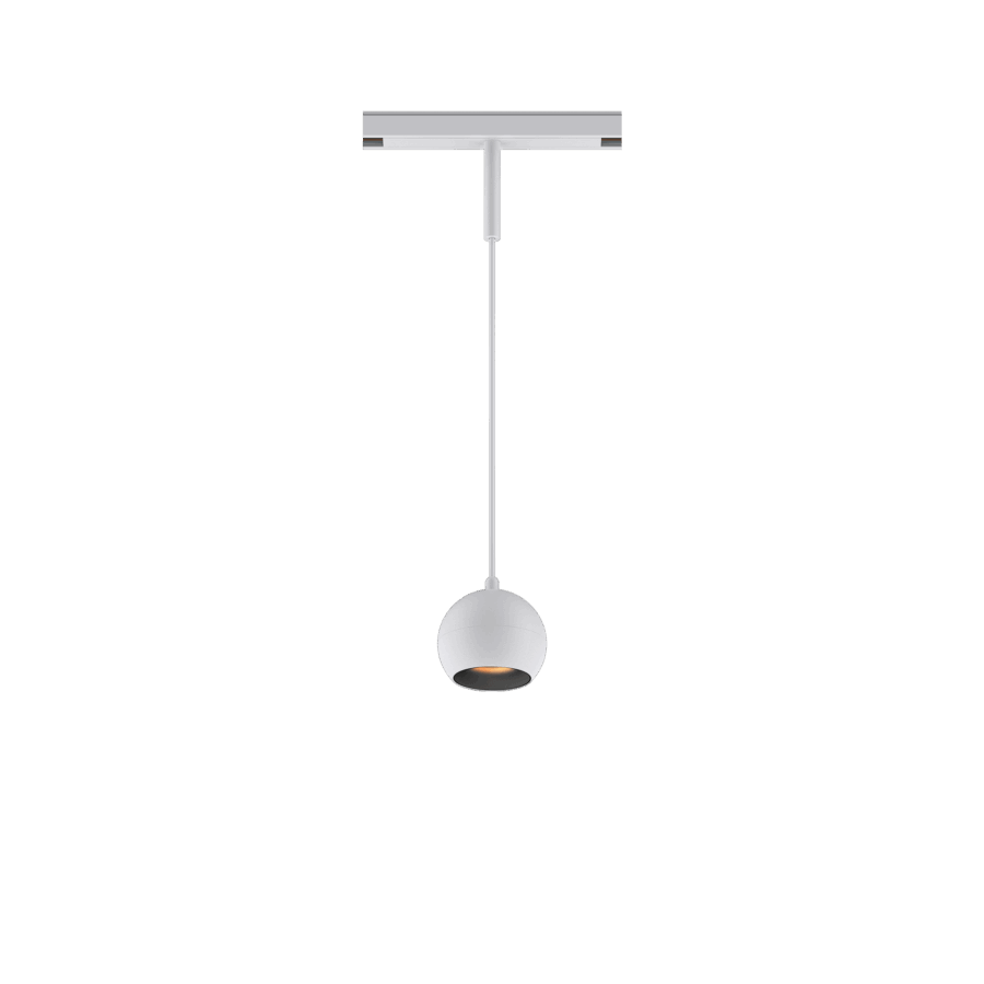 White version of the Dea Eros-Q1/Q2 S PE with black matt reflector, a 48V suspended luminaire designed by Karizma Luce.