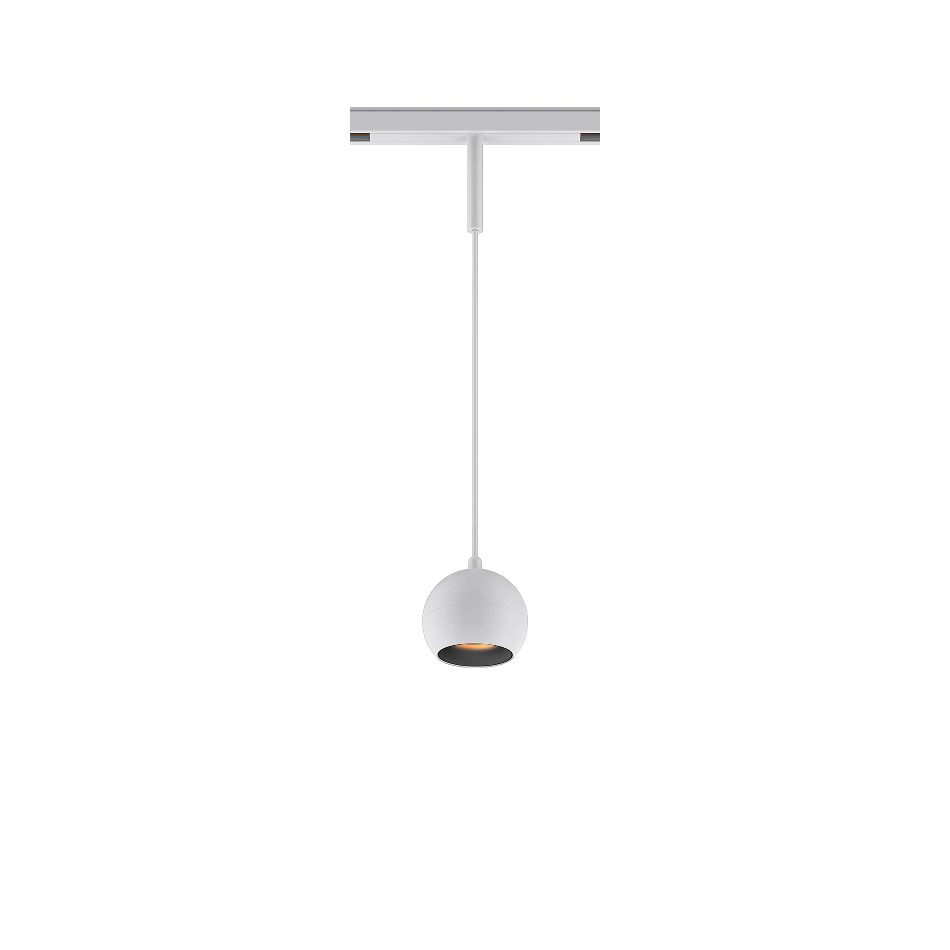 White version of the Dea Eros-Q1/Q2 S PE with black matt reflector, a 48V suspended luminaire designed by Karizma Luce.
