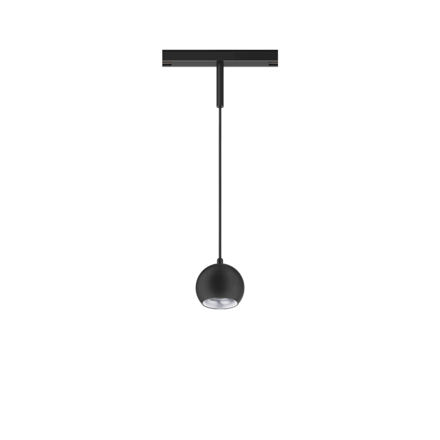 Black version of the Dea Eros-Q1/Q2 S PE with silver reflector, a 48V suspended luminaire designed by Karizma Luce.