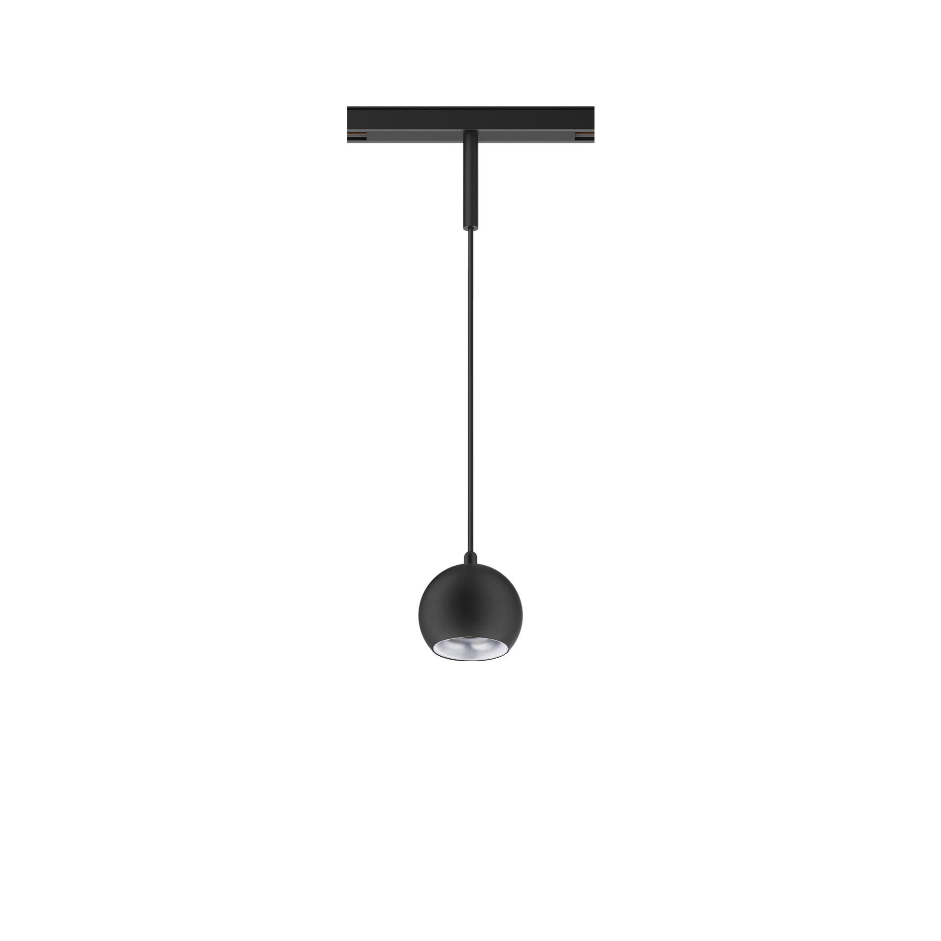 Black version of the Dea Eros-Q1/Q2 S PE with silver reflector, a 48V suspended luminaire designed by Karizma Luce.